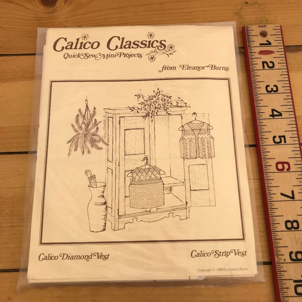 Calico Classics Sewing Pattern Diamond / Strip Quilted Patchwork Vest 1980